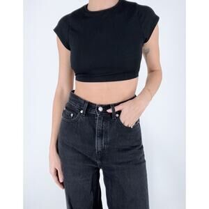 NWT NastyGal Cropped Ribbed Black Open Back Top Size 6